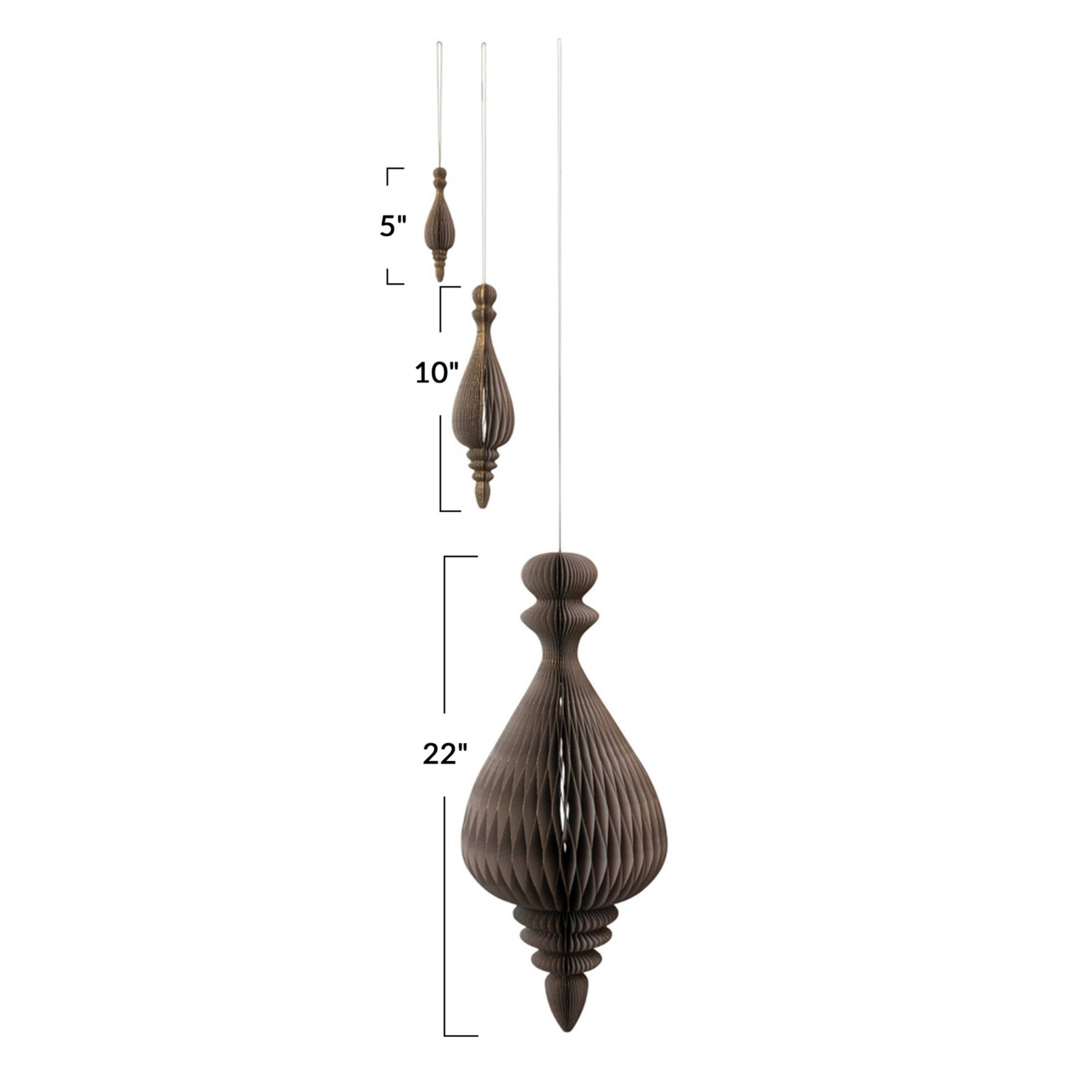 Hello Honey® Gray Honeycomb Finial Paper Ornament Set